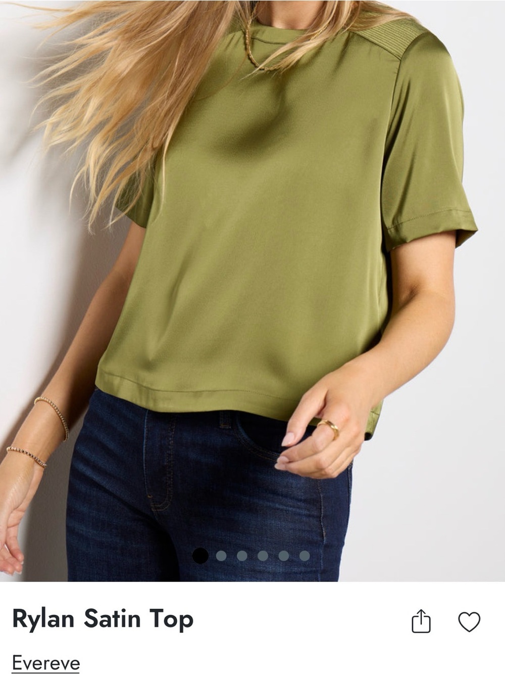 Evereve Olive Short-Sleeve Blouse with Textured Shoulder - Picture 9 of 11